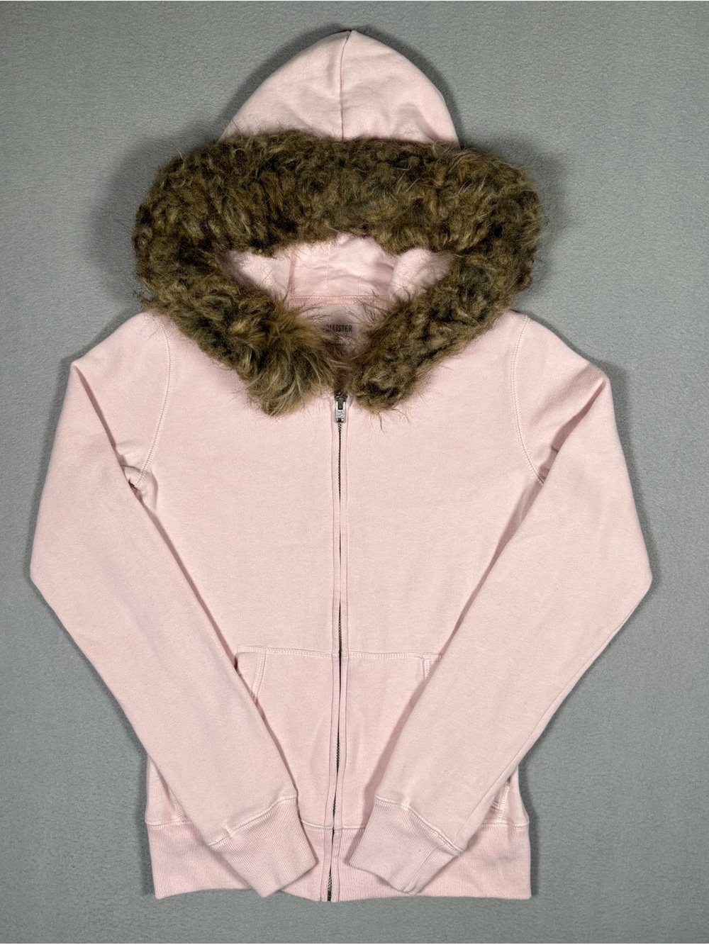 Hollister Faux Fur Trim Full Zip Hoodie Women’s XS Pink Cozy Cabincore Luxury